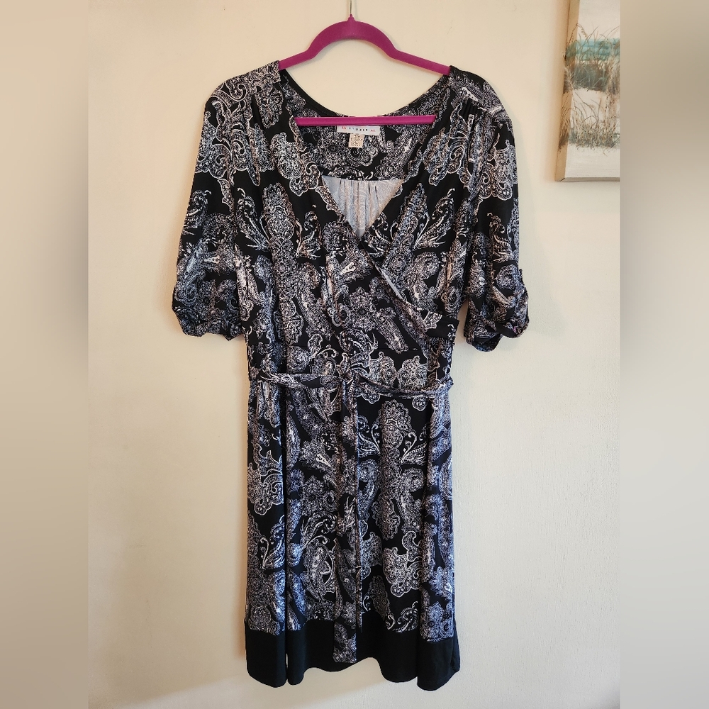 AA Studio Black And White Paisley Plus Size Dress 16W